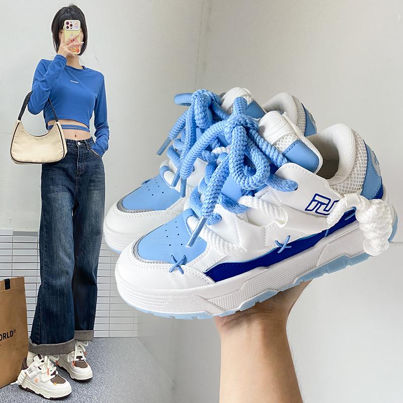 Nowe Damskie Buty Moda Sneakersy na Platformie Panie Wiosenne Płaskie Buty na Grubej Podeszwie Codzienne Buty do Biegania dla Kobiety