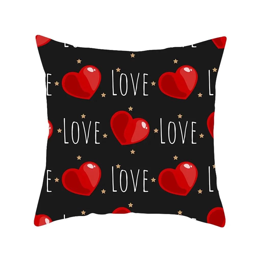 Red Black Series Heart Love Papa Pattern Print Soft Square Pillowslip Polyester Cushion Cover Pillowcase Living Room Home Decor