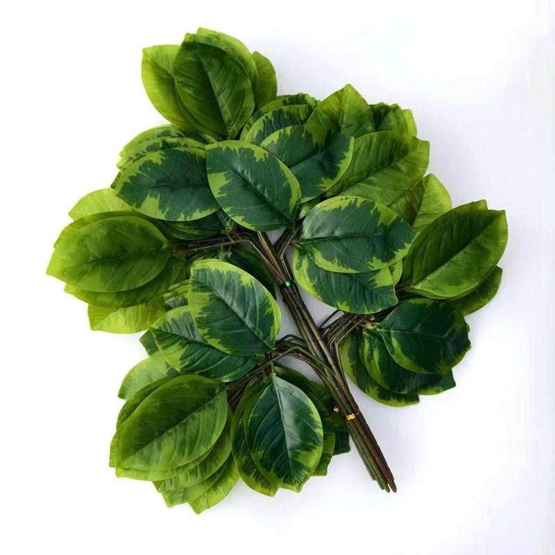 12pcs Artificial banyan Leaf Foliage Stems Fake Greenery Plant for Wedding Outdoor Landscape Tree Making Floral Decoration