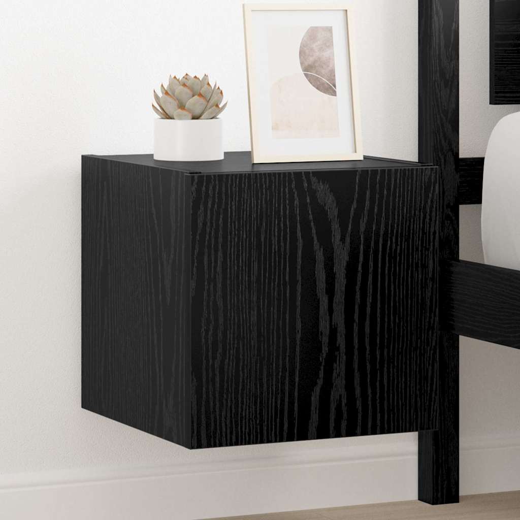 Wall Mounted TV Cabinet with LED Lighting Black Oak Effect 30.5 X 35 X 30 Cm