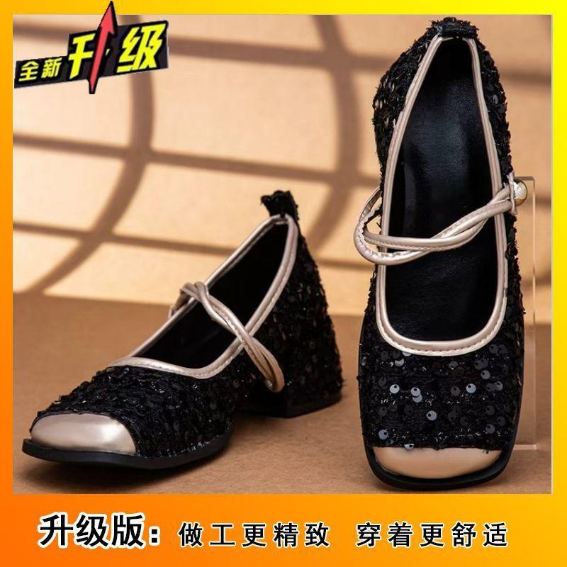 2025 Spring and Summer New French Small Fragrant Mary Jane Shoes Women's Shoes with Skirts Thick Heels Evening Shoes Light Mouth Single Shoes