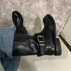 Washed cowhide version~ Retro slim straight knight boots women's boots belt buckle but knee thick-soled thick-heeled cigarette tube boots