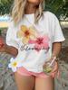 Summer Beach Flower T-Shirt Blooming Floral Graphic Tee Tropical Hibiscus Print Streetwear Casual Loose Fit Top for Men Women