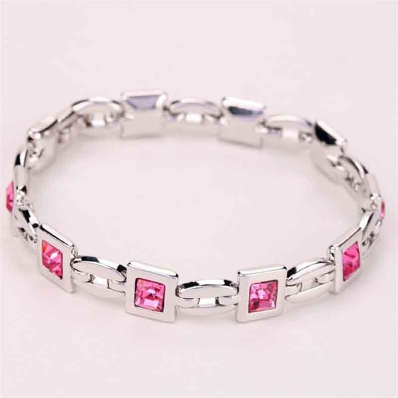 Jewelry Fashion Silver Plated Princess Cut Girl Elegant Crystal Charm Bracelet