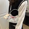 Cute Bowknot Print Shoulder Bag With Plush Pendant Crossbody Bag Handbag Girly Tote Commuter Bag  Women Underarm Bag Gift
