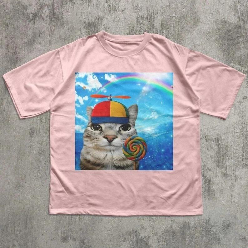 

Happy Cat Dreamcore Meme Shirt Brainrot Weird Funny Kitten Graphic Tee 4XL