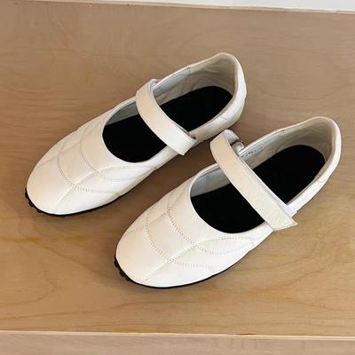 Sheepskin Version~ Design Sense Niche Leather Bowling Shoes Velcro Casual Sports Shoes Flat Single Shoes Ballet Shoes