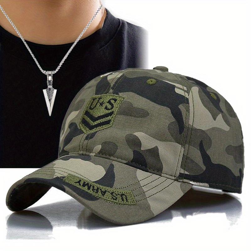 

2pcs Men s Baseball Cap Necklace Set Camouflage Baseball Cap Casual Sun Protection Sunshade Fashion Pendant Necklace Sports Duck Tongue Cap армія зелений колір