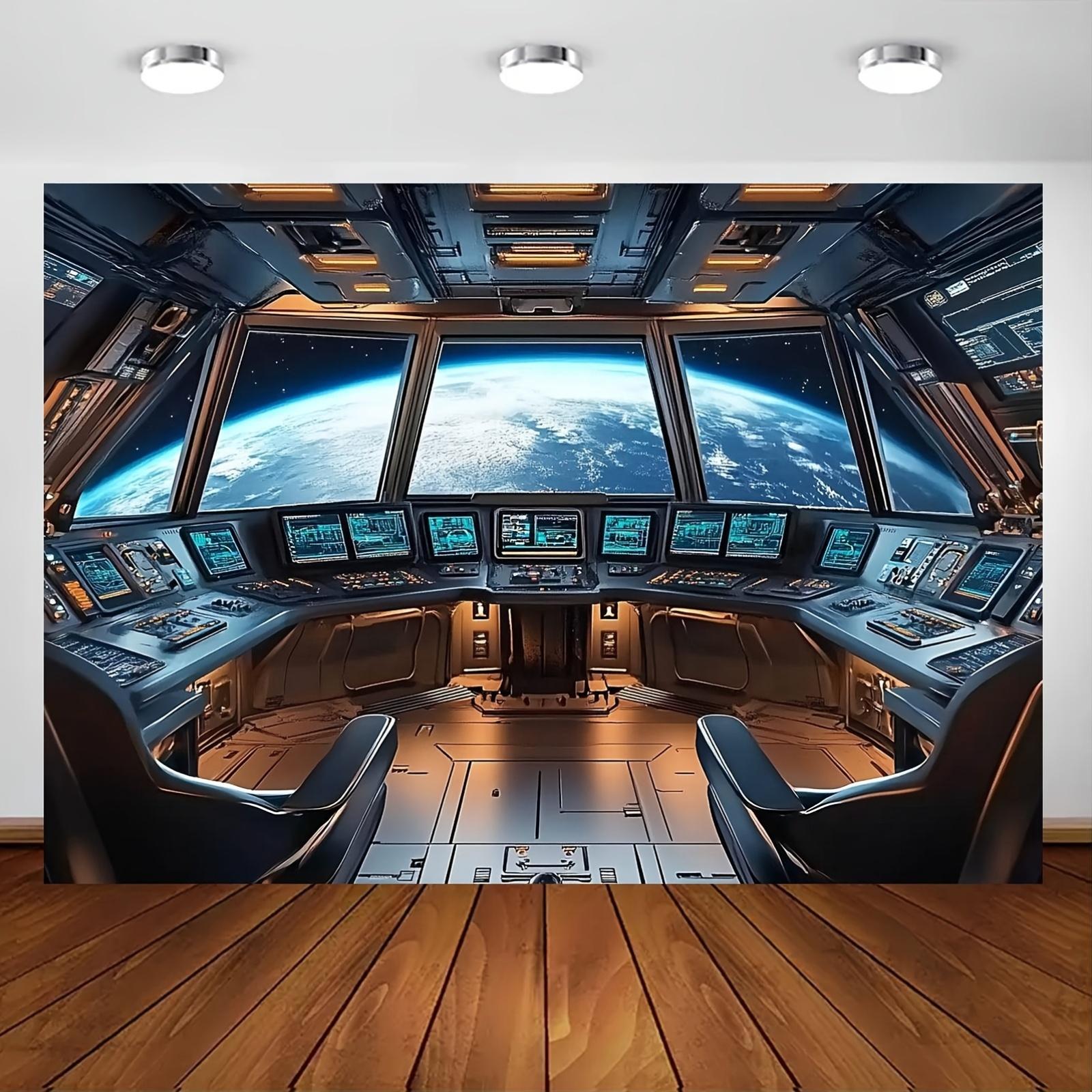 2D plane, 1 piece of fabric background for the control room of an Interstellar spacecraft, the space station in galaxy space. 100x150cm
