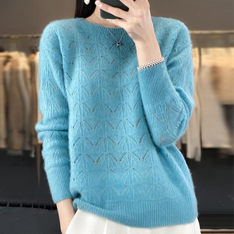 

Свитер из полой шерсти с круглым вырезом для женщин, модный осенью и зимой, универсальная базовая кашемировая рубашка, приятный к коже, мягкий и эластичный, теплый топ M