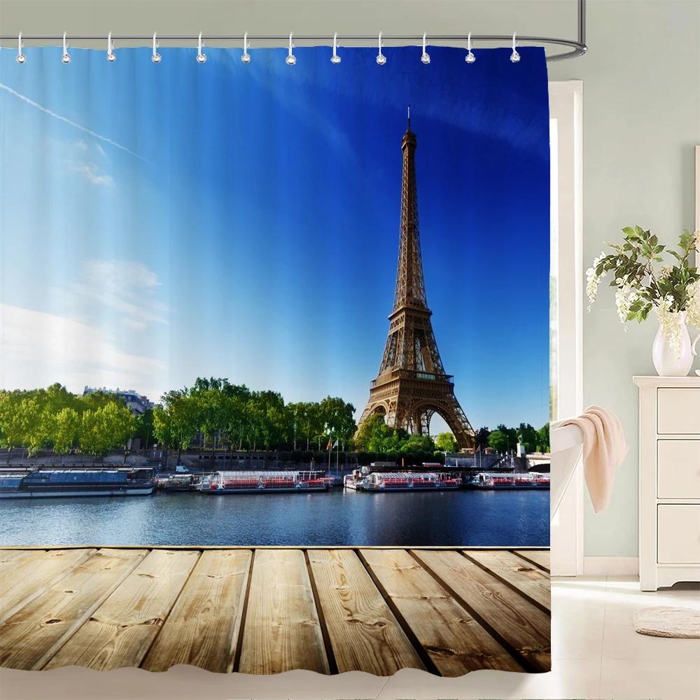 London Paris Scenic Paris Tower Printed Curtains for Bathroom Shower Curtain Partition Accessories Bath Curtain Home