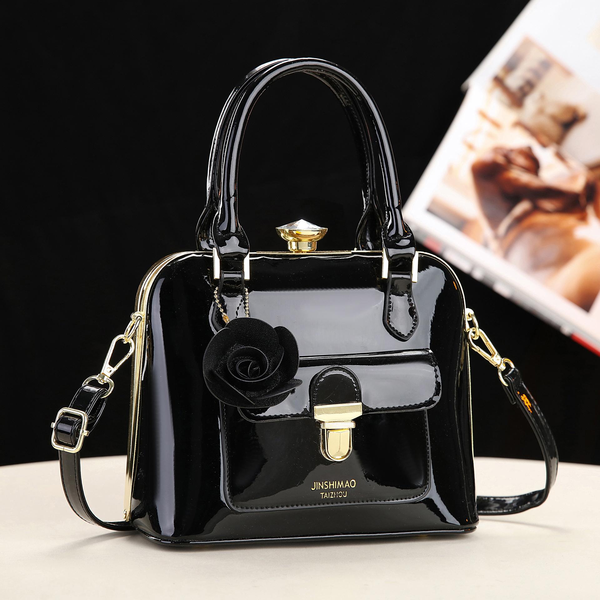 

Elegant Patent Leather Women s Bag High-quality Steel Clip Women s Handbag Luxury Bright Leather Shopping Messenger Banquet Bag 22x11x18cm