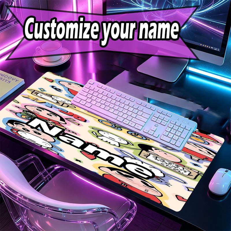 Custom Name Personalized Crayon Shin Pattern Mousepad, Laptop PC Desk Mat, Decorative Desk Mat for Home Keyboard Pad Gift