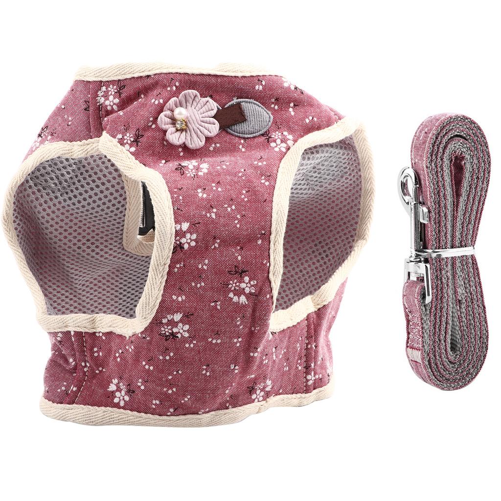 Cotton Blend Breathable Pet Cat Dog Vest Chest Strap with Pulling Rope(Red, M)