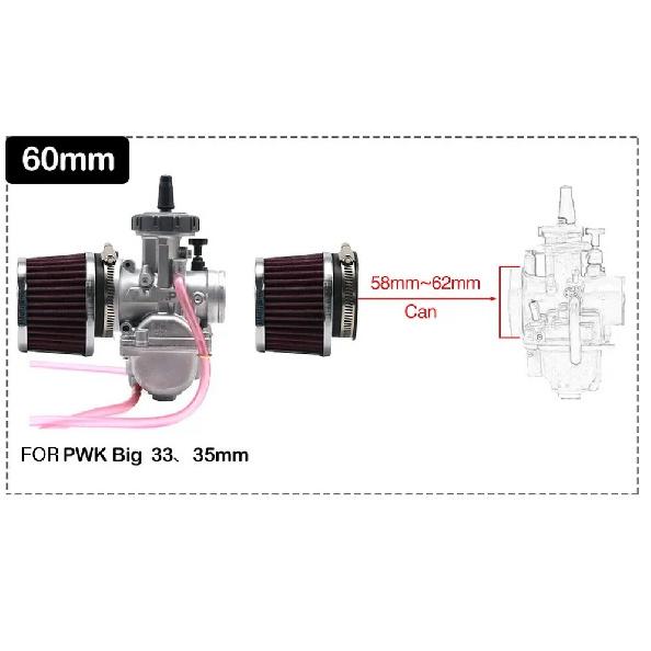 High Flow Air Filter 60mm For Motor Car Minibike Cold Air Intake Cone Filter Red