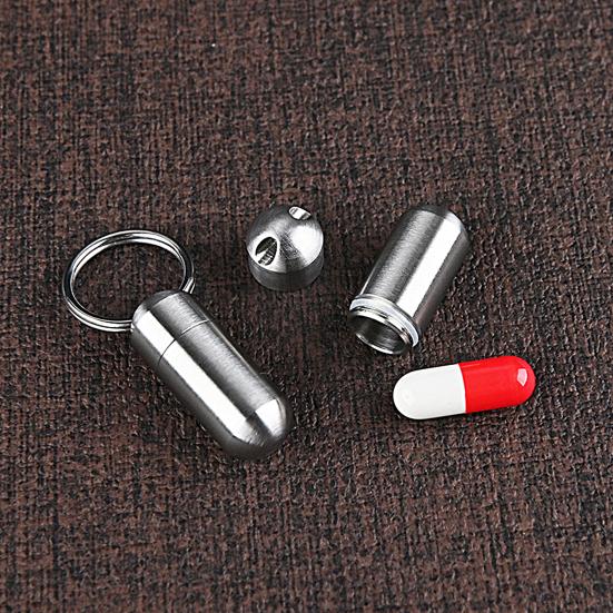 High Hardness Pill Holder Sealing Stainless Steel Widely Use Waterproof Pill Case Keychain