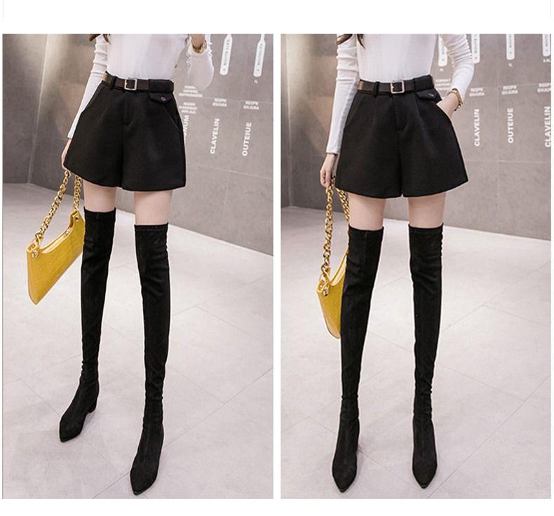 Women's High-Waisted Woolen Bootcut Shorts - A-Line Wide-Leg Black Pants for Fall/Winter 2025