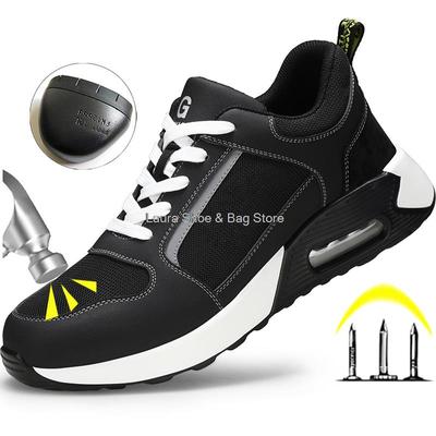 Chaussures de sécurité pour hommes à coussin d'air tendance, chaussures de travail à embout en acier, baskets anti-perforation pour homme travailleur, bottes de sécurité de travail respirantes industrielles