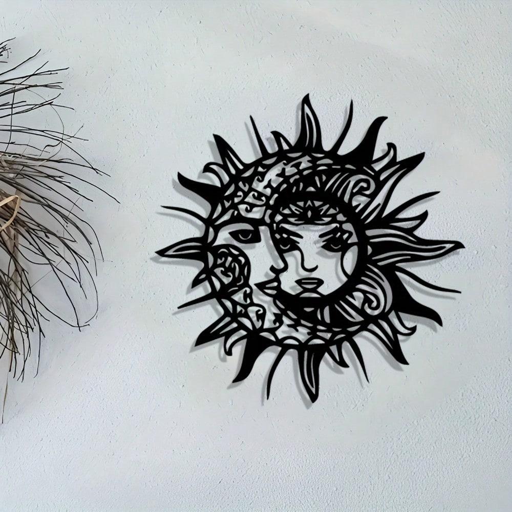2D Flat Romantic Sun & Moon Metal Wall Art, Indoor Outdoor Decor, Valentine Gift for Couples