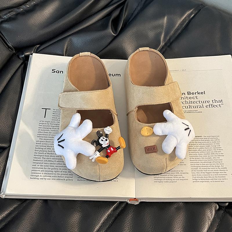 Fashion Retro Cartoon Mickey One-word Drag Buckle with Flat-bottomed Slippers Women's Autumn Bag Head Drag Women's Casual Cool Slippers