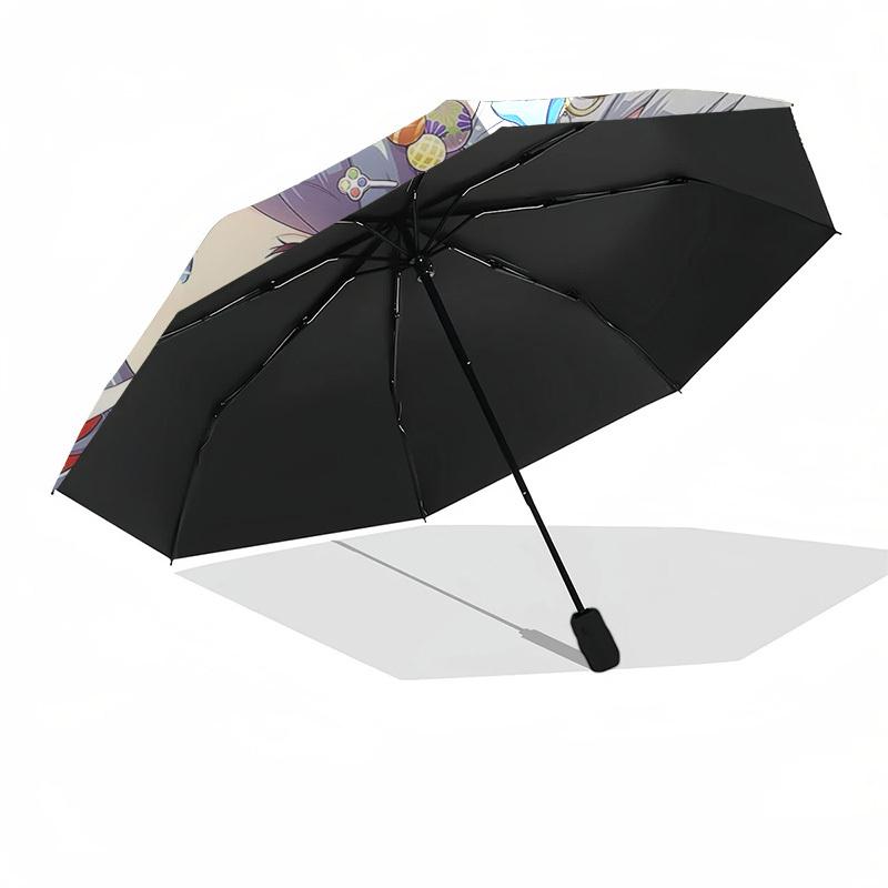 1pc Anime Characters Floral Kimono Print Automatic Folding Umbrella - Portable 3-Fold Design with Iron Frame - Perfect for Fans, Travelers, Daily Use,