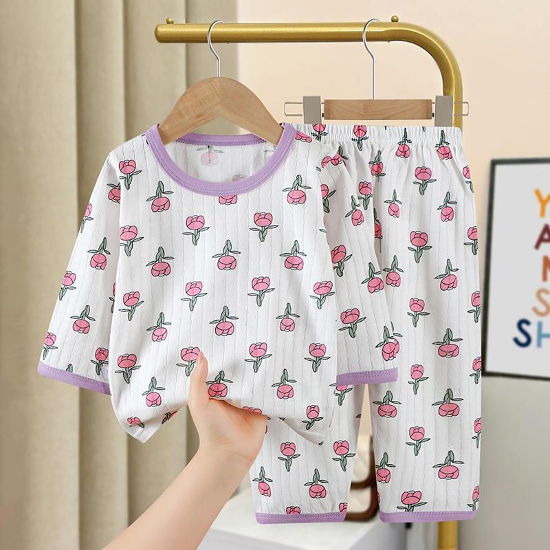 Cotton Kids Clothes Three Quart Sleeve Home Sleepwear Children's Clothing Boy Girl Autumn Winter Tops Pants Suits Children Sets