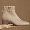Leather early autumn short boots new fashionable rear zipper soft sole medium heel bare boots wedge heel