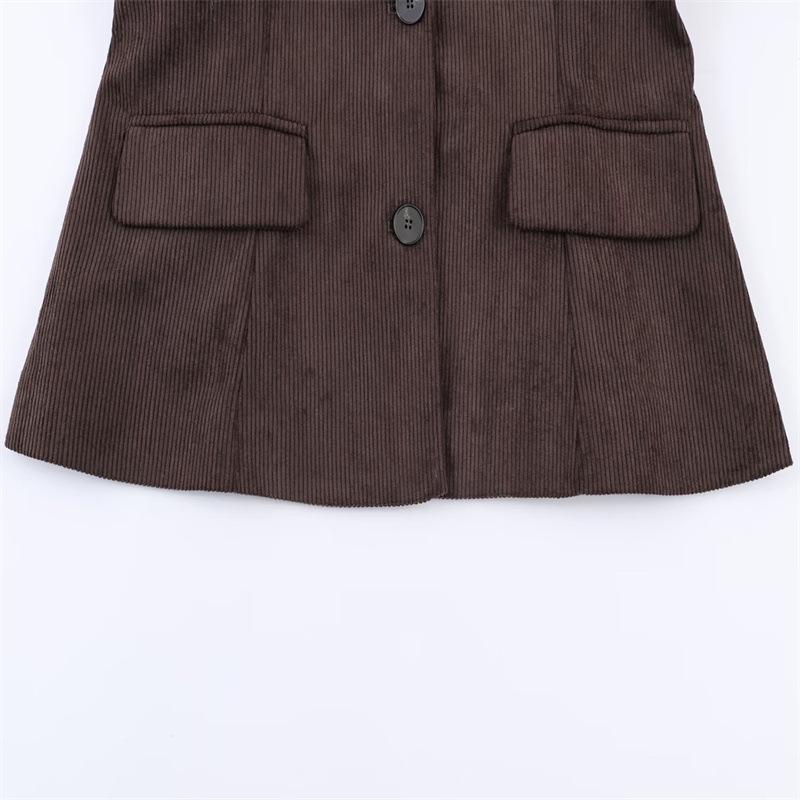 European & American Style Women's Corduroy Blazer and Wide-Leg Pants Set