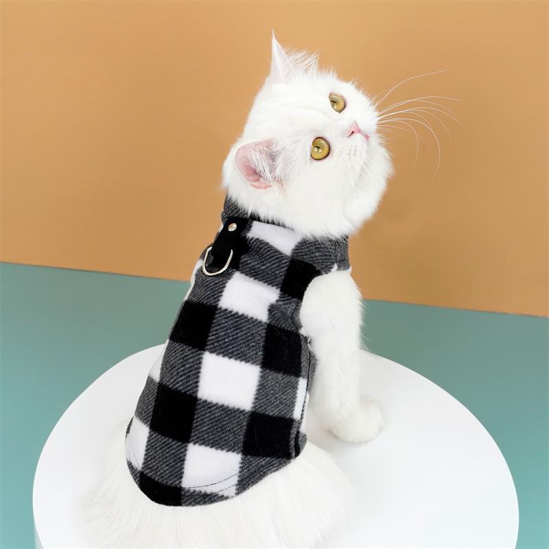 Pet Clothing Autumn and Winter Fleece Plaid Vest Teddy Bigbear Dog Cat Clothing Supplies