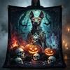 Themed Pharaoh Dog Pattern Blanket: A Vibrant Fantasy Forest with Pumpkin Elements, Keeps You Warm While Sleeping, Suitable for Naps, Office Use, Car,