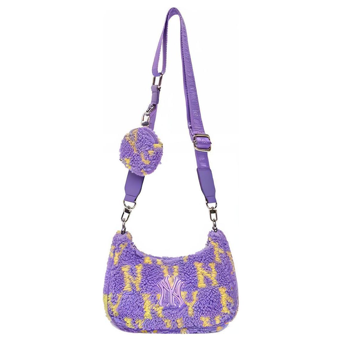 

New MLB Plush Combo Bag, Crossbody Bag, Shoulder Bag Regular Women s Purple Yellow Color Block 7ABQM0126-50LDS 21.1*6.1*11.9CM