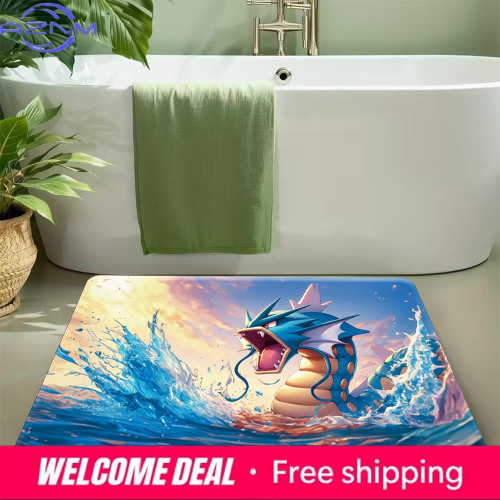 Pokemon Gyarados Ocean Splash Print Non-slip Doormat Soft Floor Mat for Home Decor