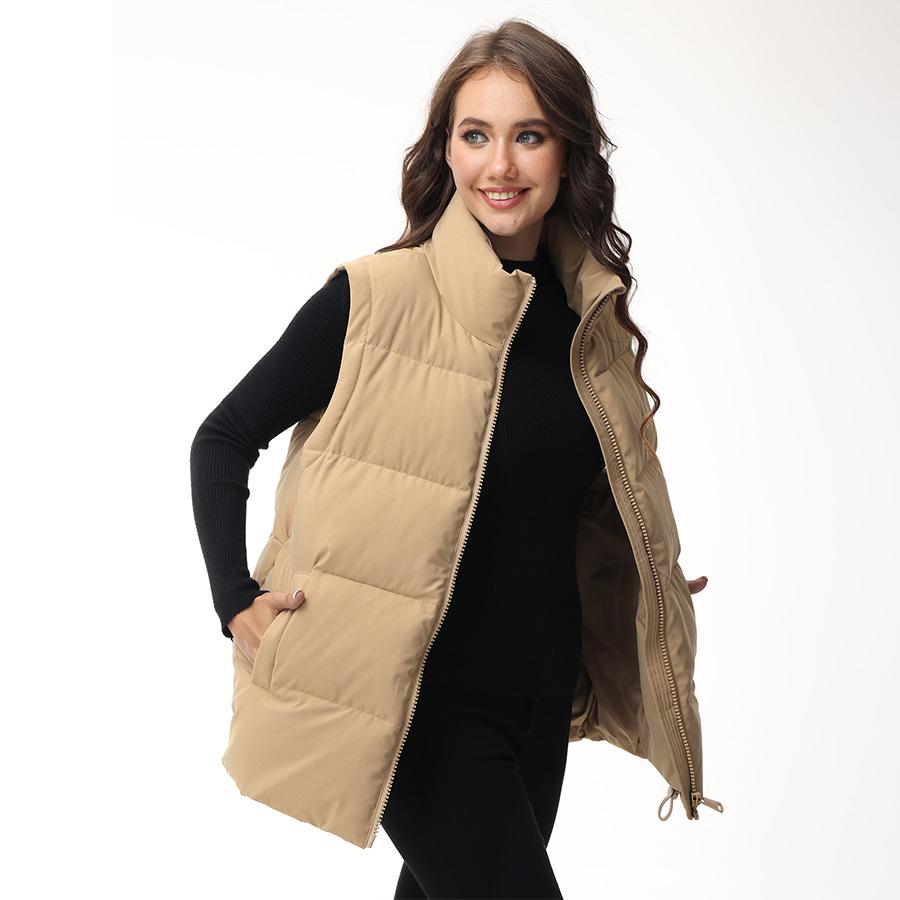 Women's Oversized Puffer Vest Stand Collar Zip Up Warm Sleeveless Coat For Spring Fall AJM-00001