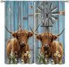 Farmhouse Cow Curtain Funny Animal Butterfly Sunflower Cow Curtains for Western Barn Door Printed Rod Pocket Window Treatments