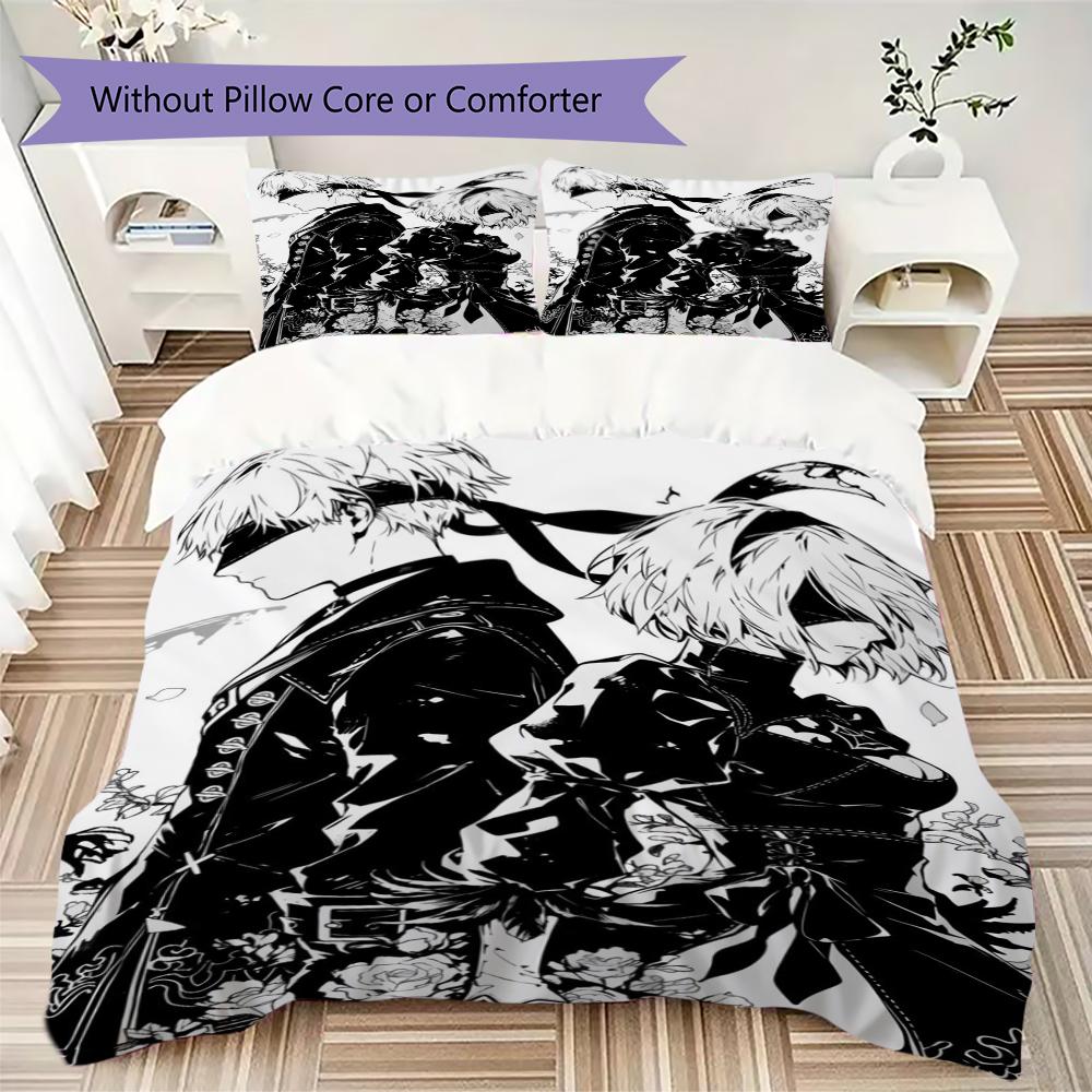 NieR Automata Pattern Bedding uilt Set uilt Cover Pillowcase Home Decoration Birthday Gift (1 * duvet cover + 2 * pillowcase without core)