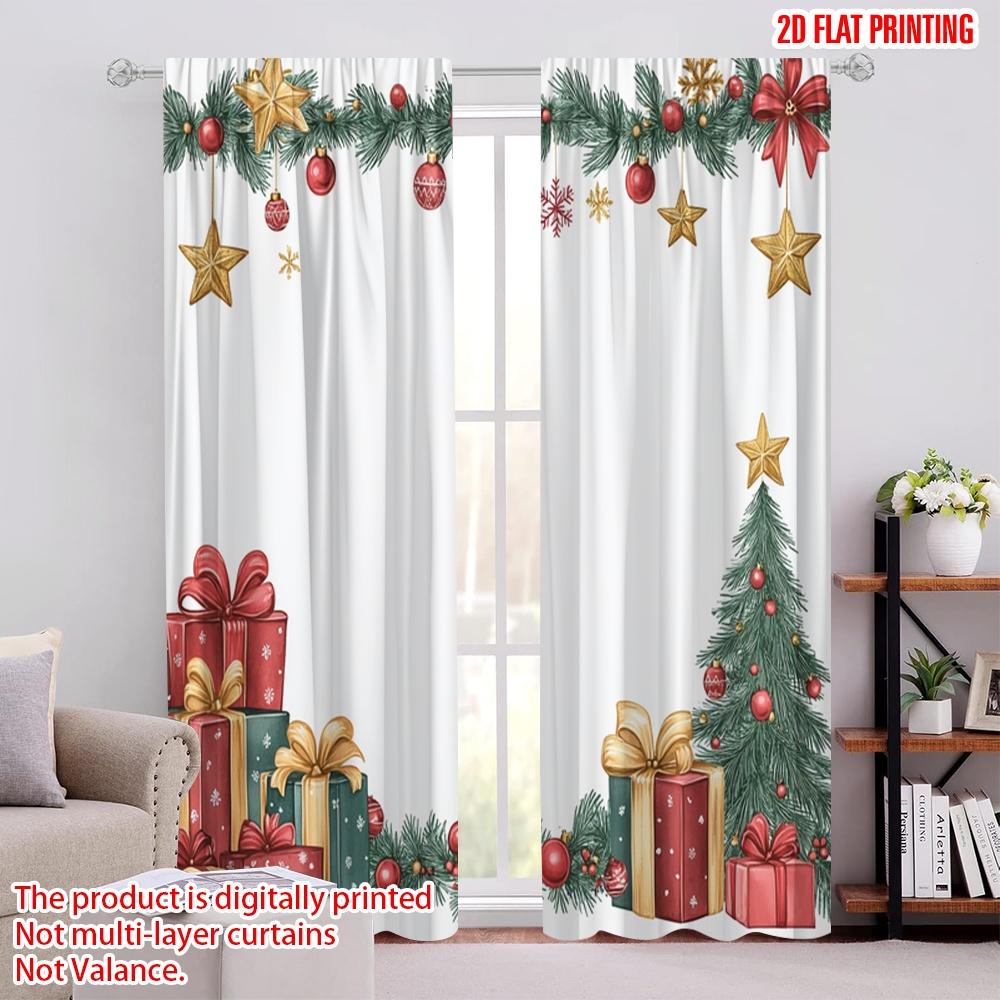 2pcs,2D plane printing Popular Curtains Christmas Tree Gift Garlands Ornaments Versatile Polyester (without rod) Festive Perfect