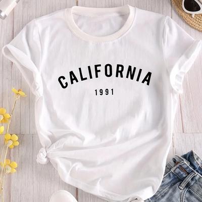 Women Summer T Shirt  Print Retro Alphabet Short Sleeve Tees Casual   Printed  Tops