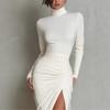  new cross-border European and American turtleneck long-sleeved split-ended tight dress women