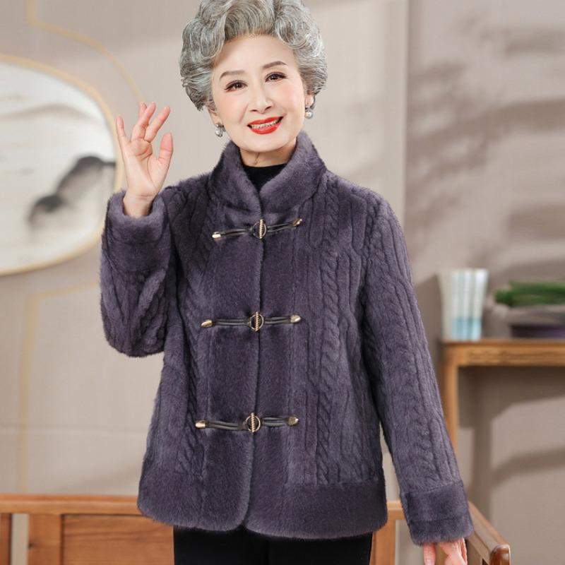 

Пальто из искусственного норкового бархата для бабушки, новое зимнее шерстяное пальто для среднего и пожилого возраста, интегрированное с мехом 4XL (recommended 130-72.5 kg) фиолетовый