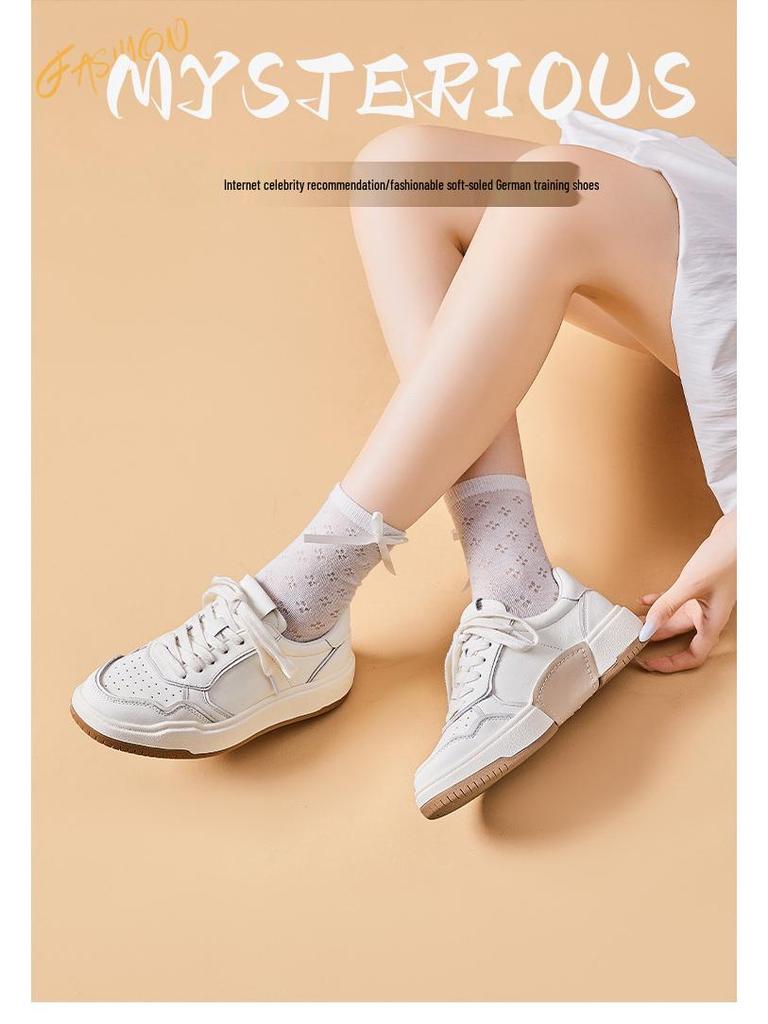 2025 Autumn Women's White Cowhide Leather Platform Sneakers - Height-Boosting German-Style Casual Shoes