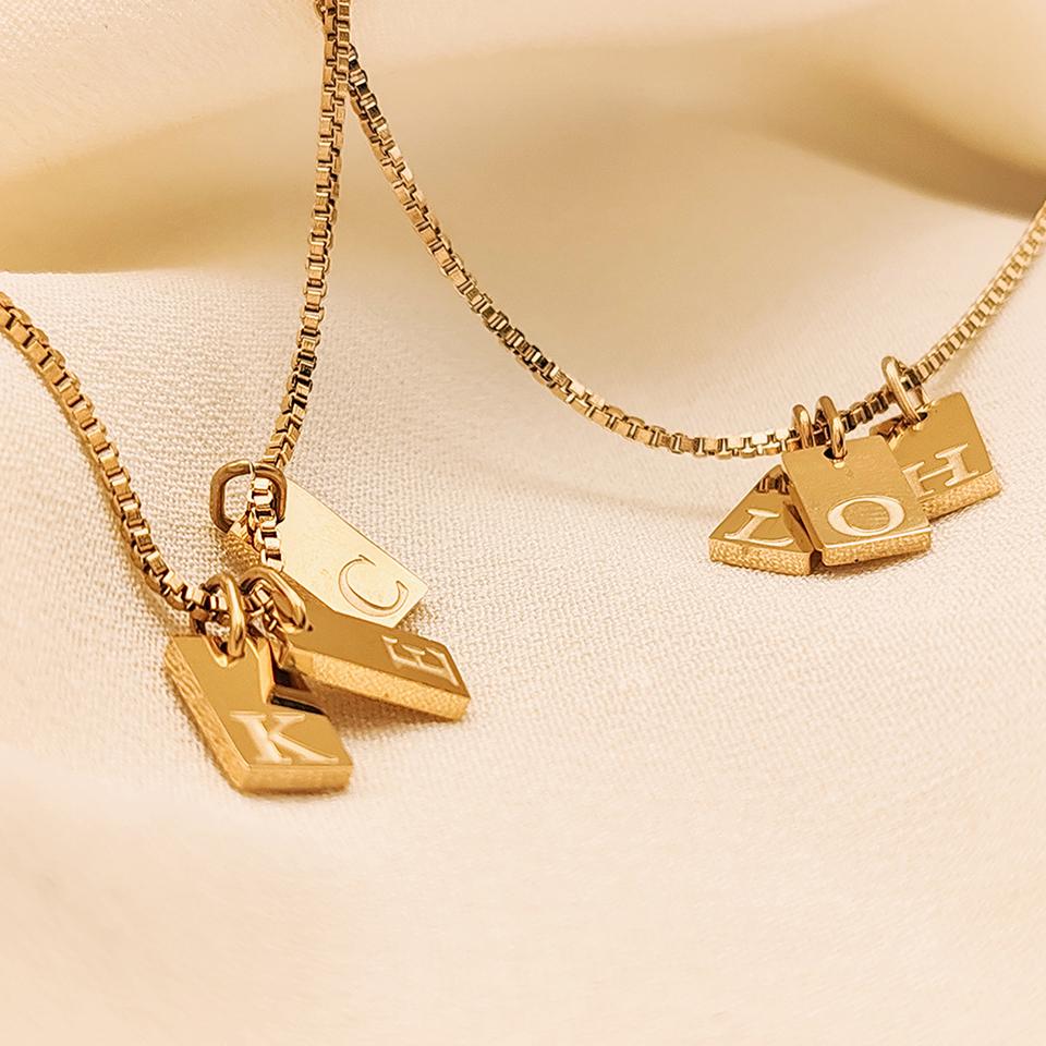 EManco Initial Letter Necklace Stainless Steel Engraved Alphabet Charm Pendant Accessories Women's Jewelry