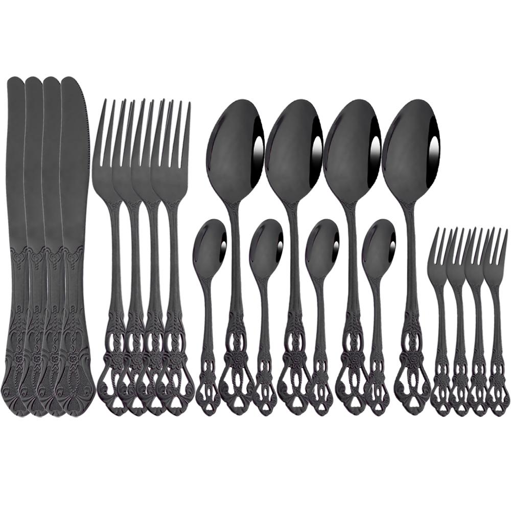 20Pcs Gold Dinnerware Set Food Grade Stainless Steel Cutlery Set Dinner Knife Fork Spoon Royal Silverware Mirror Flatware Set