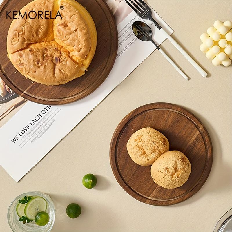 1PCS Round Wooden Cake Stand with Glass Dome Lid -Wood Serving Tray for Dim Sum Pastries & Desserts for Dining Room Cake Tray