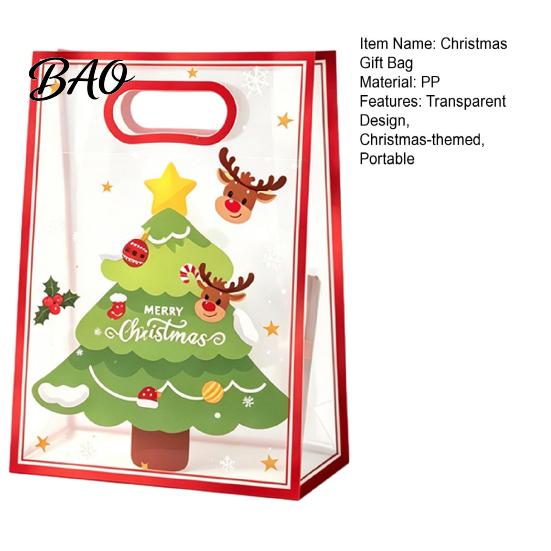 Small Dessert Packaging for Christmas Gift Bags with Handles, Reusable Clear PP Treat Festive Elk Pattern Candy Apples Cookies, Holiday Party