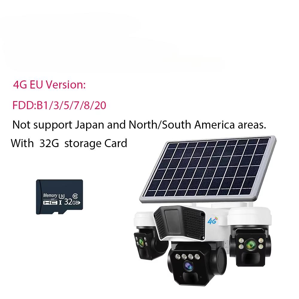 LS VISION 12MP Three Lens 4G Camera Wireless Solar Panel Powered PTZ IP O-KAM Pro Color Night Vision Outdoor Security CCTV 4G Sim Card