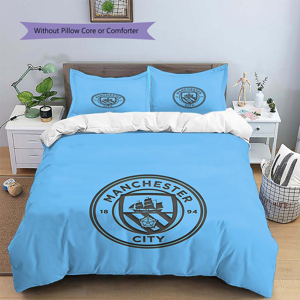 Man City2 Pattern Bedding Quilt Set  Home Decoration  Gift (1 * duvet cover + 2 * pillowcase  without core)