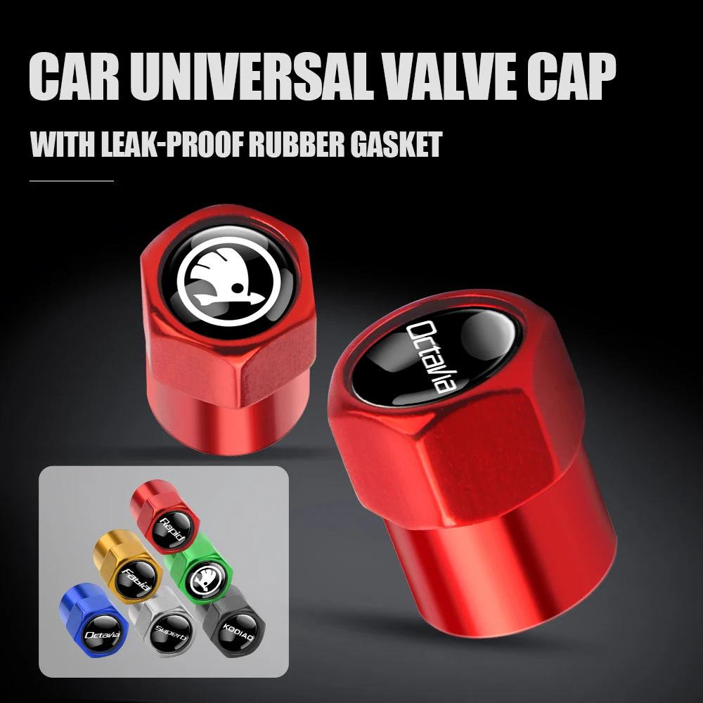 2025 New 4Pcs Car Emblem Tire Valve Covers Dust Caps For Skoda S VRS VII Octavia Superb A5 A7 3 Kodiaq Fabia Rapid Kamiq Yeti Ka
