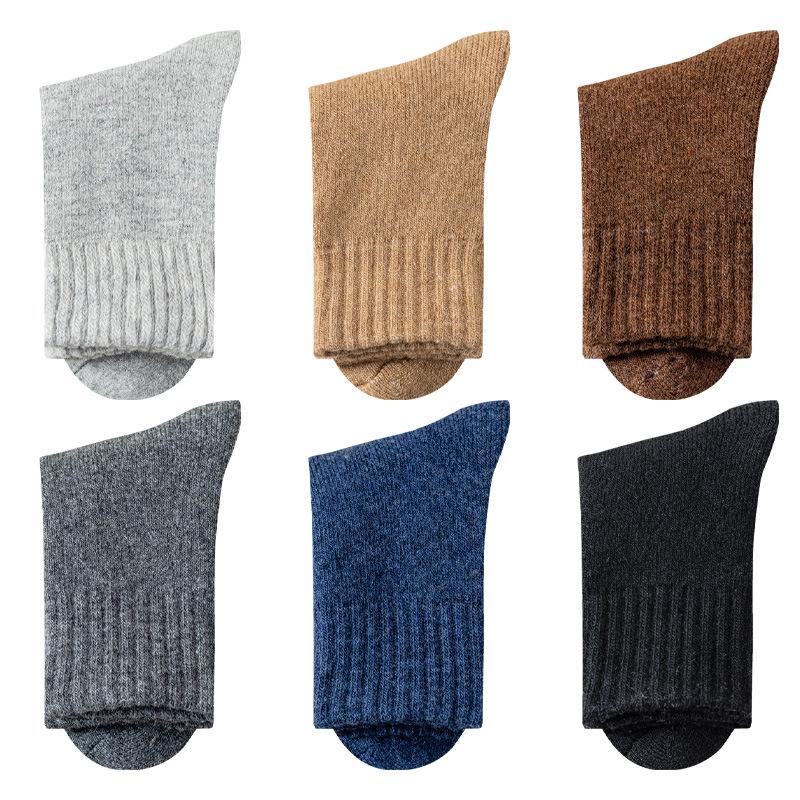 Men's Autumn and Winter Added Velvet and Thick Wool Circle Solid Color Wool Floor Socks