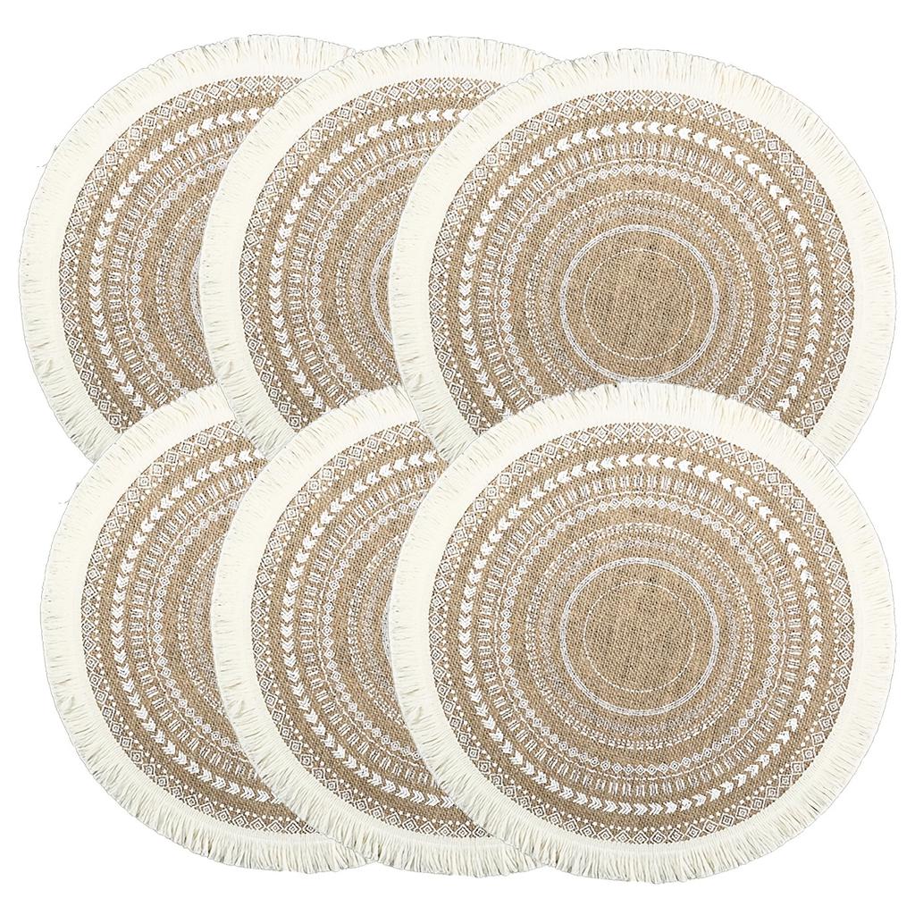 1pc Round Table Placemats with Tassels Bohemian Style Woven Round Tassel Table Restaurant Kitchen Table Decoration