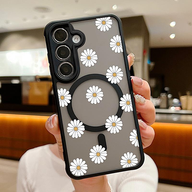 For Samsung Galaxy S24 S23 S22 Ultra S24 Plus S23 FE Flowers Case Magnetic For Magsafe Wireless Charging Clear Matte Phone Cover